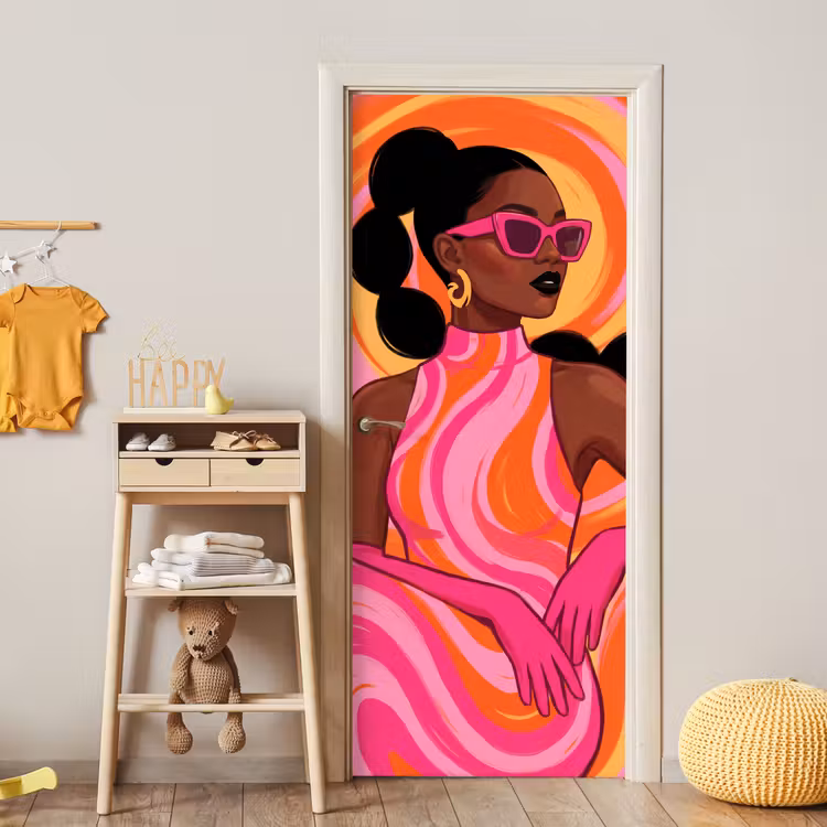 Vrouw - Portret - Kunst - Abstract - Roze deurposter klein -sfeer4