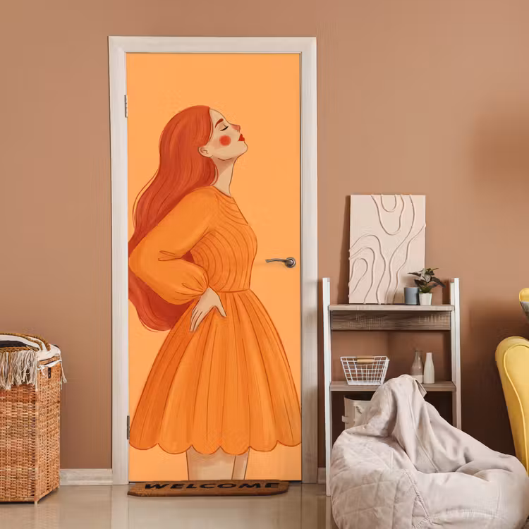 Vrouw - Profiel - Mensen - Modern - Oranje deurposter klein -sfeer1