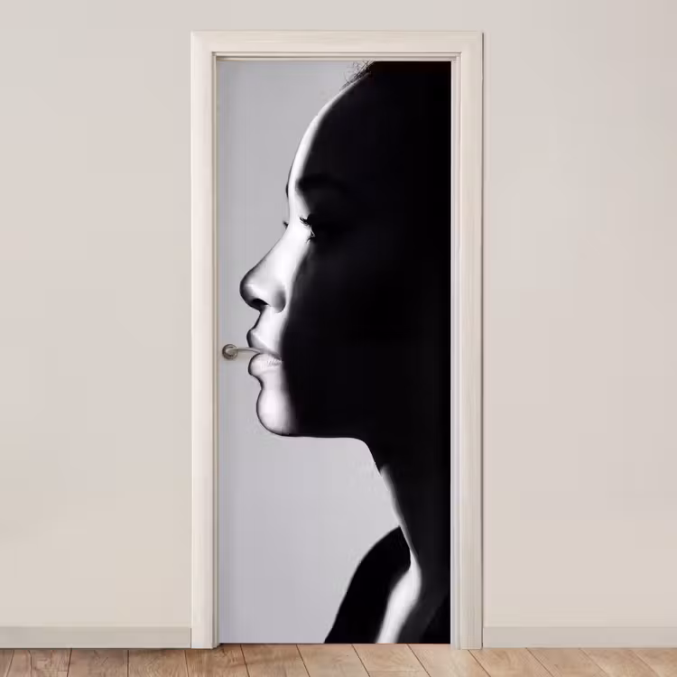 Vrouw - Profiel - Mensen - Zwart-wit deurposter klein -3d_beige