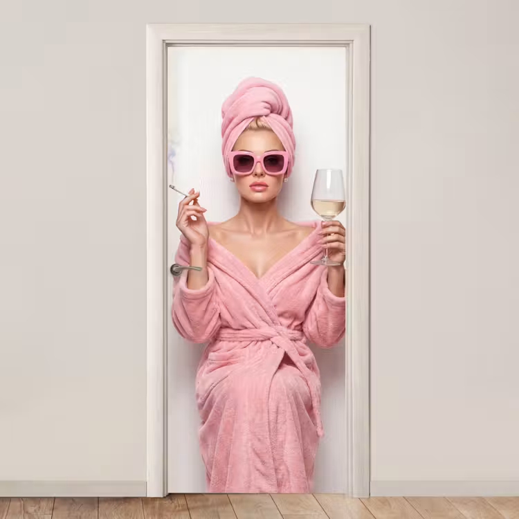 Vrouw - Roze - Wijn - Zonnebril deurposter klein -3d_beige