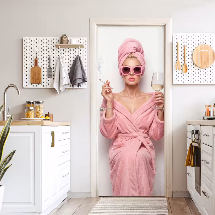 Vrouw - Roze - Wijn - Zonnebril deurposter klein -sfeer5