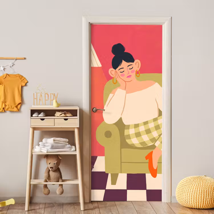 Vrouw - Rust - Interieur - Modern - Kunst deurposter klein -sfeer4