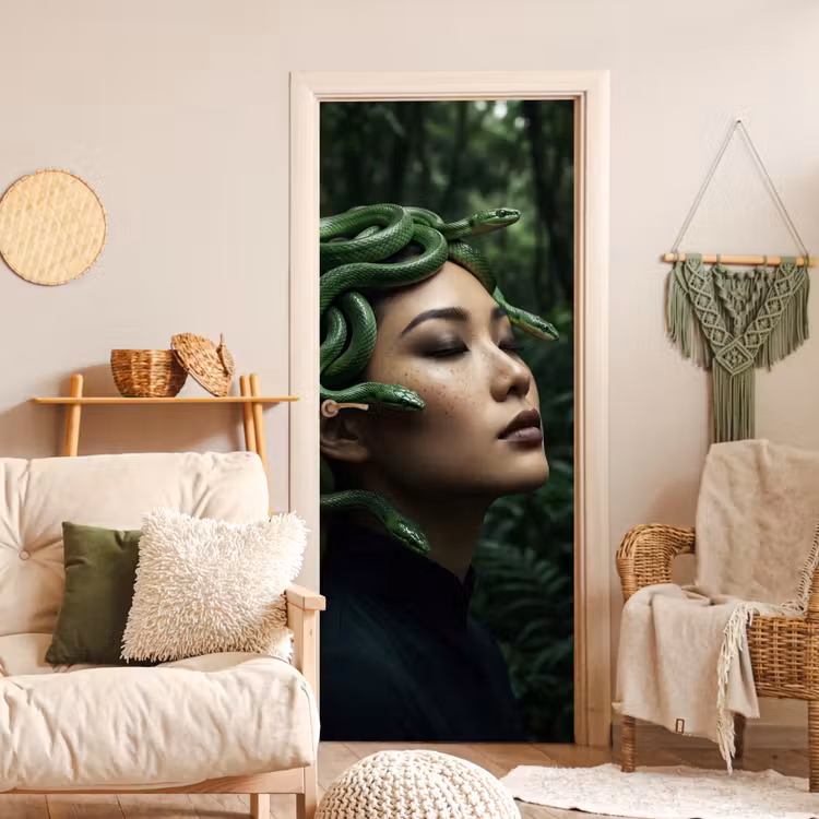 Vrouw - Slang - Natuur - Mystiek - Groen deurposter klein -sfeer2