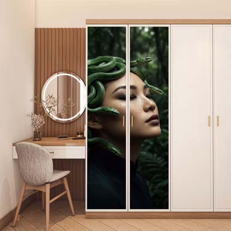 Vrouw - Slang - Natuur - Mystiek - Groen deurposter klein -sfeer3