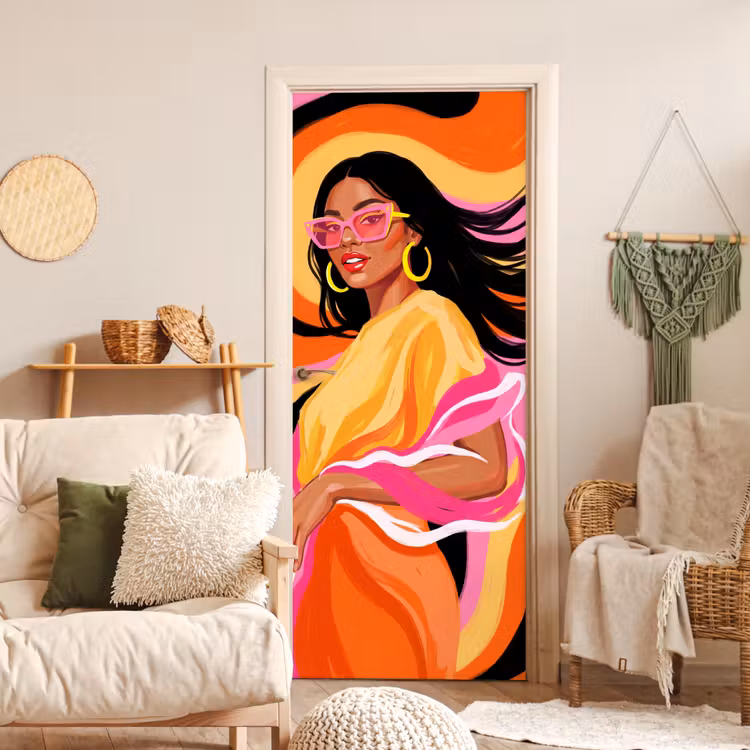 Vrouw - Zonnebril - Abstract - Kleurrijk deurposter klein -sfeer2