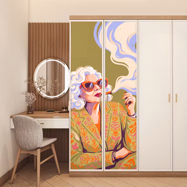 Vrouw - Zonnebril - Portret - Modern - Kleurrijk deurposter klein -sfeer3