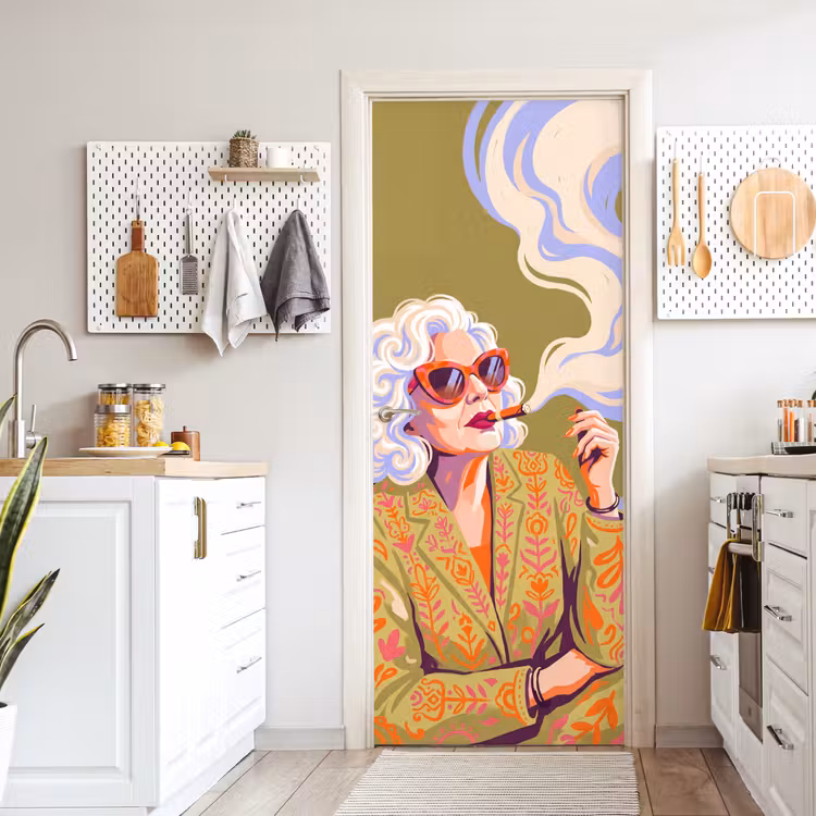 Vrouw - Zonnebril - Portret - Modern - Kleurrijk deurposter klein -sfeer5