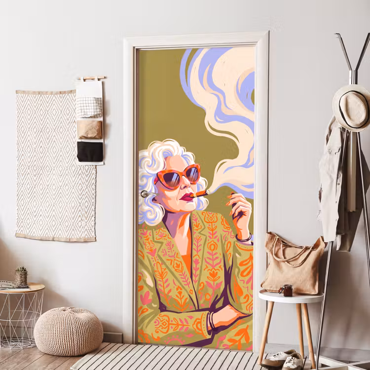 Vrouw - Zonnebril - Portret - Modern - Kleurrijk deurposter klein -sfeer6