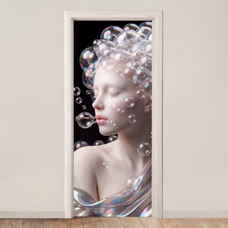 Vrouw - Bellen - Abstract - Kleurrijk deurposter klein -3d_beige