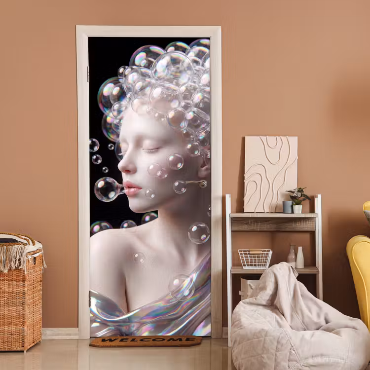 Vrouw - Bellen - Abstract - Kleurrijk deurposter klein -sfeer1
