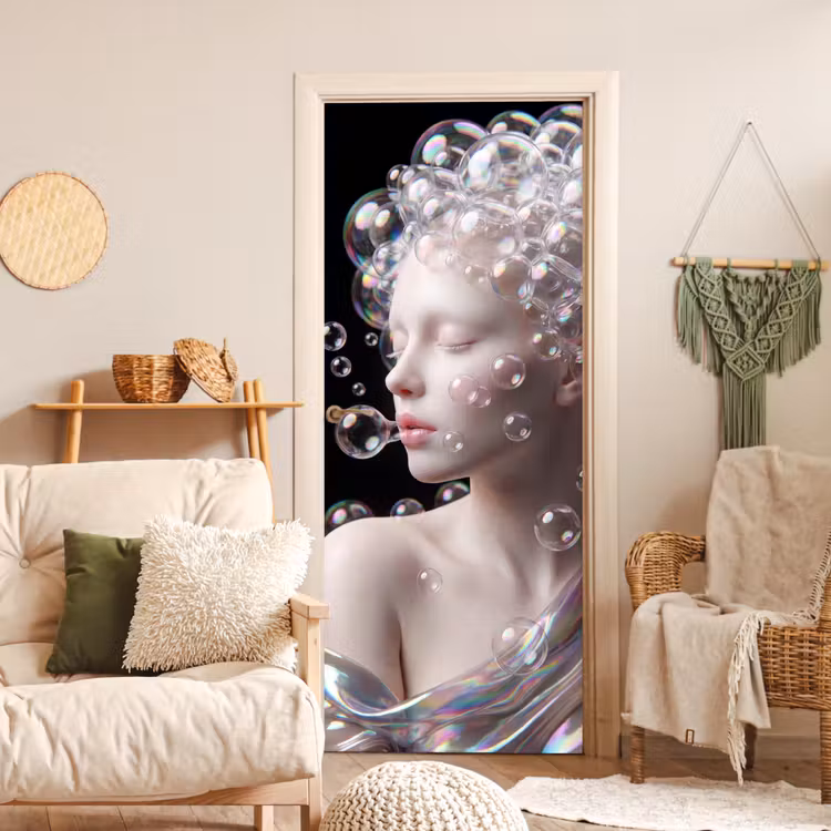 Vrouw - Bellen - Abstract - Kleurrijk deurposter klein -sfeer2