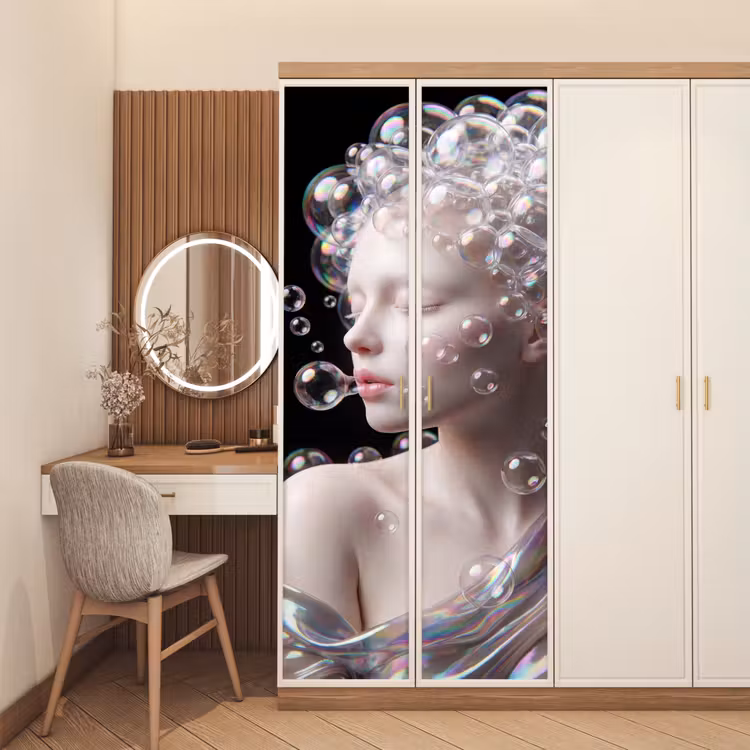 Vrouw - Bellen - Abstract - Kleurrijk deurposter klein -sfeer3