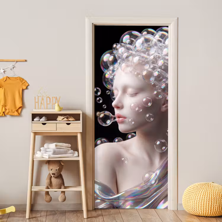Vrouw - Bellen - Abstract - Kleurrijk deurposter klein -sfeer4