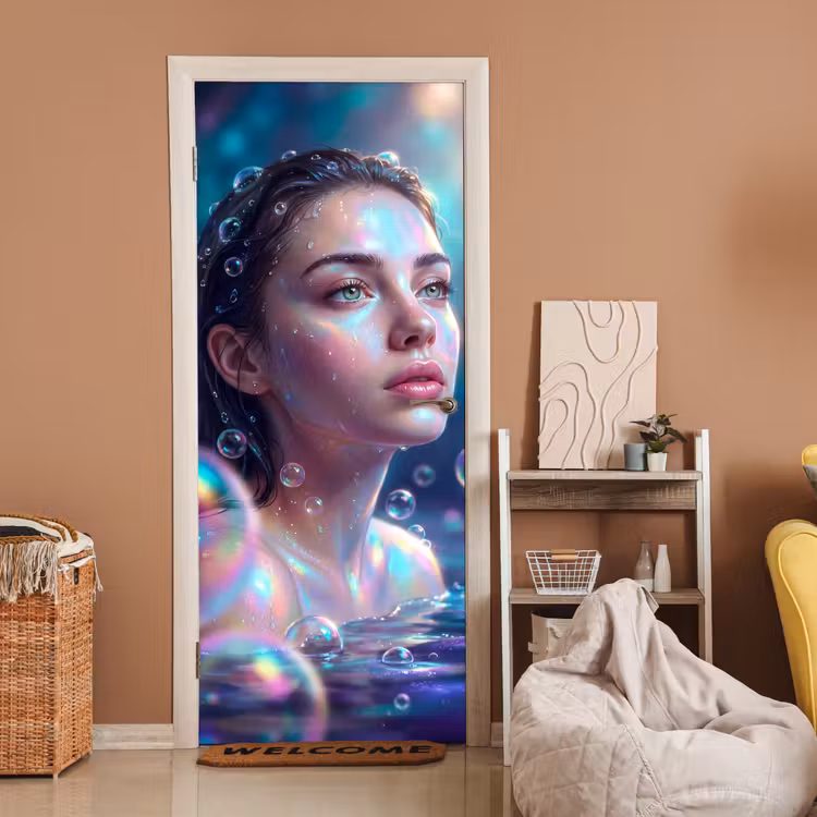 Vrouw - Water - Portret - Kleurrijk - Modern deurposter klein -sfeer1