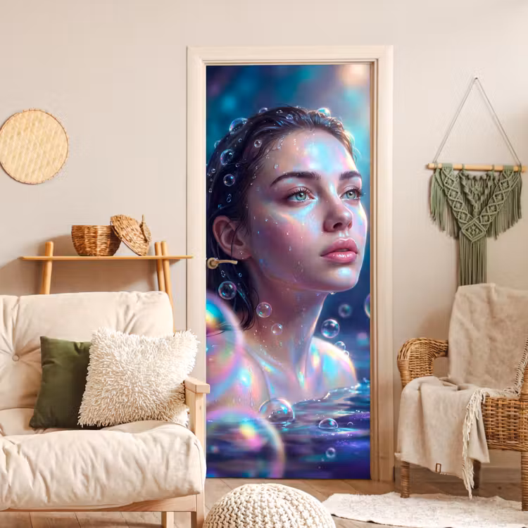 Vrouw - Water - Portret - Kleurrijk - Modern deurposter klein -sfeer2