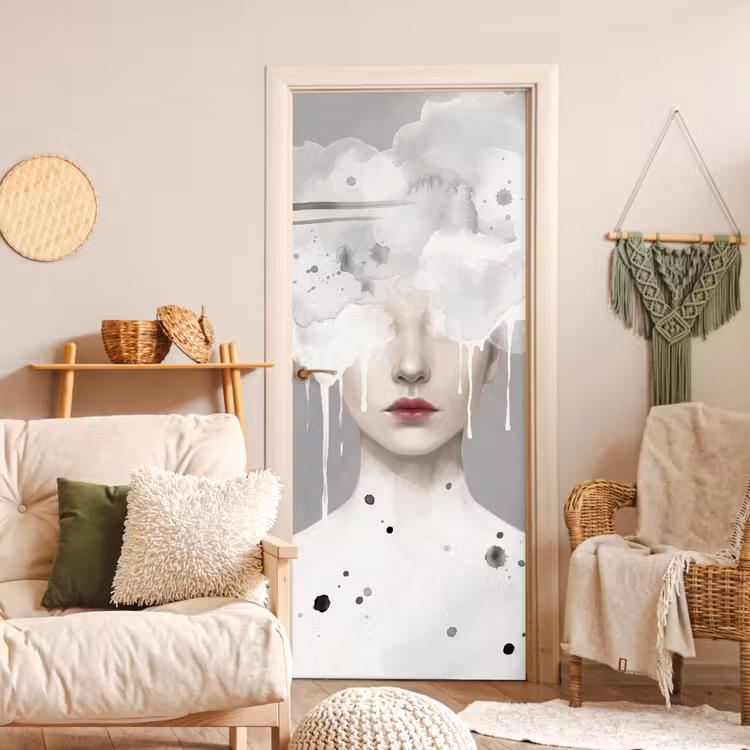 Vrouw - Wolk - Grijs deurposter klein -sfeer2