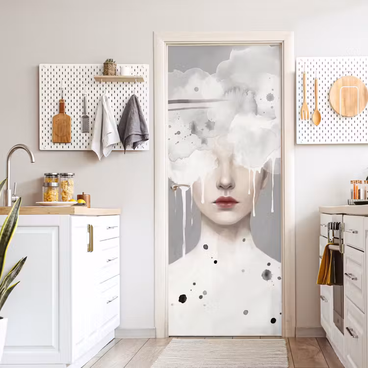 Vrouw - Wolk - Grijs deurposter klein -sfeer5