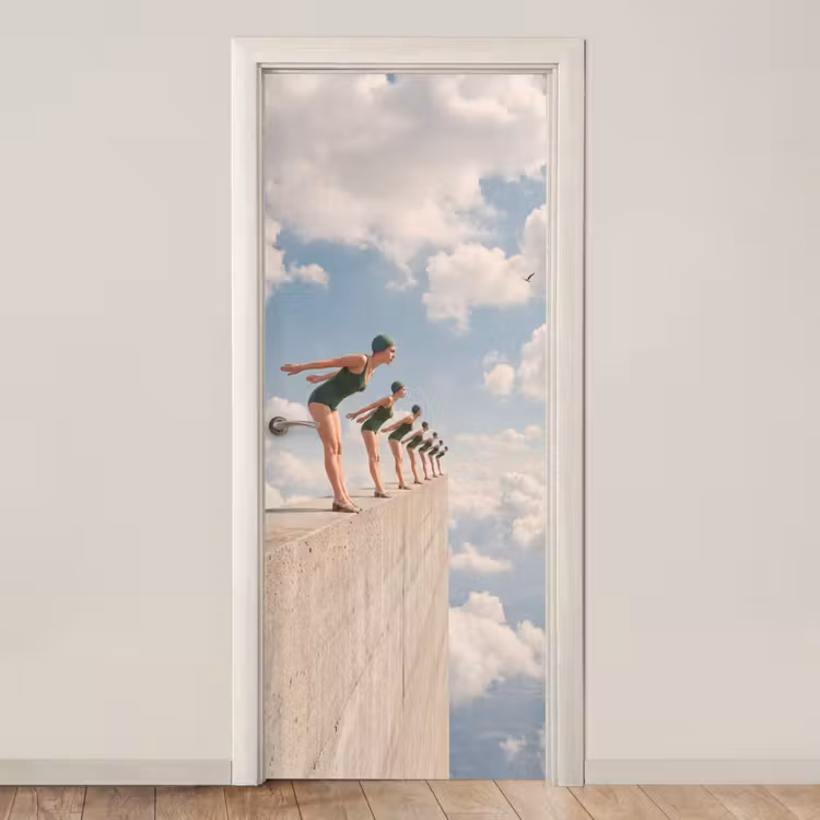 Türtapete - Frauen – Tauchhaltung – Wolken - Vrouwen - Duikhouding - Wolken deurposter klein