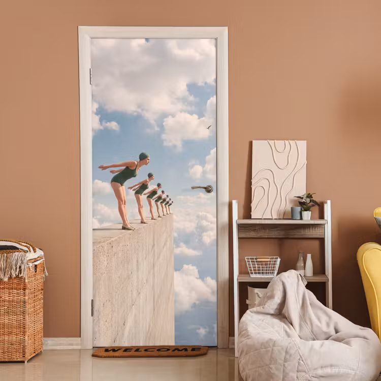 Türtapete - Frauen – Tauchhaltung – Wolken - Vrouwen - Duikhouding - Wolken deurposter klein