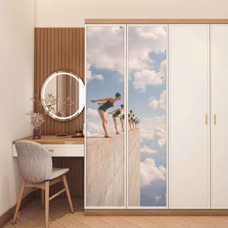 Türtapete - Frauen – Tauchhaltung – Wolken - Vrouwen - Duikhouding - Wolken deurposter klein