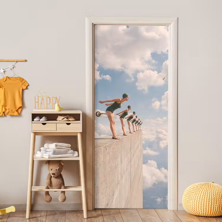 Türtapete - Frauen – Tauchhaltung – Wolken - Vrouwen - Duikhouding - Wolken deurposter klein
