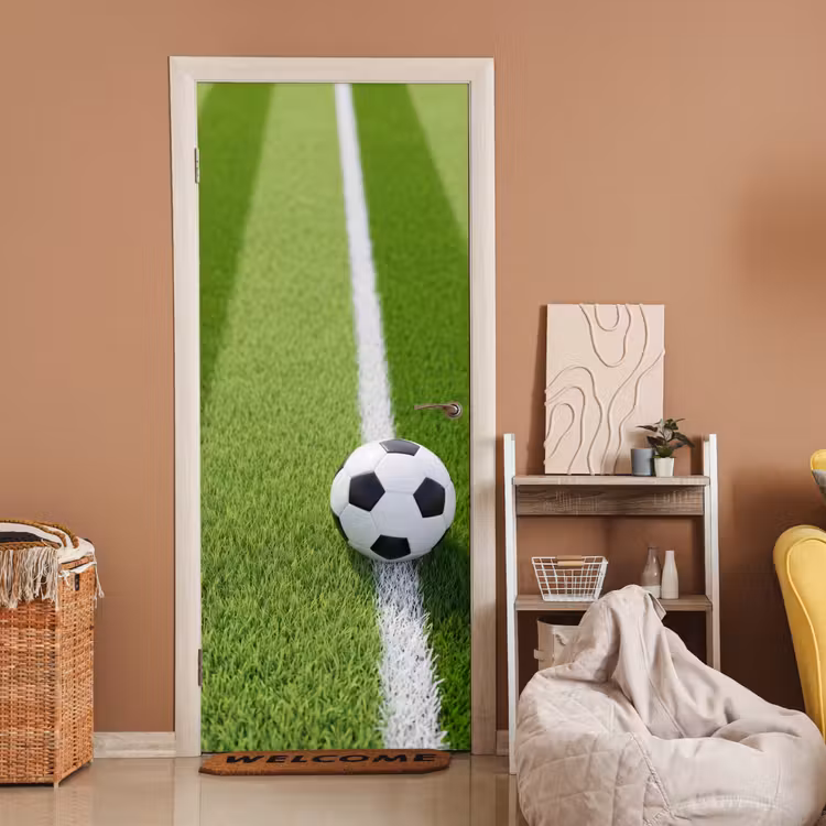 Voetbal - Grasveld - Sport - Groen deurposter klein -sfeer1