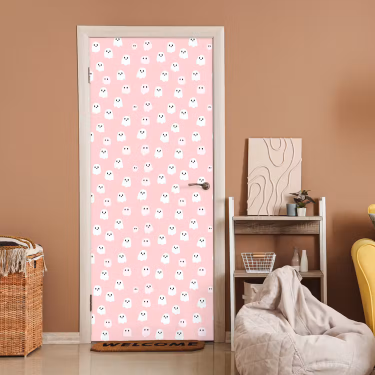 Spookjes - Patroon - Roze deurposter klein 289 -sfeer1