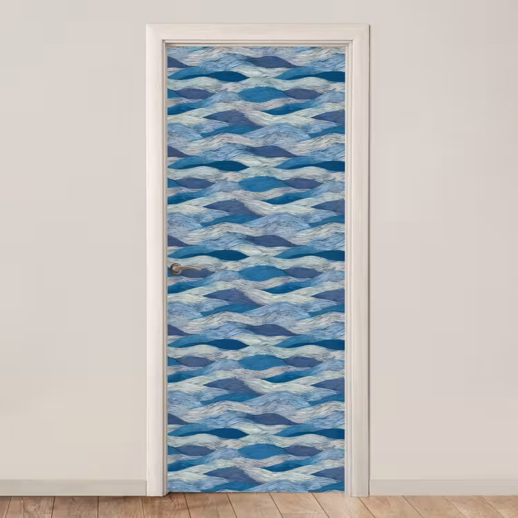 Getekend - Blauw - Wit - Golvend - Streepjes deurposter klein 289 -3d_beige
