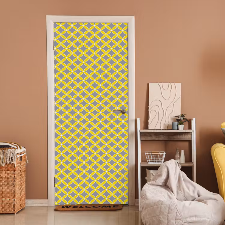 Geometrisch - Cirkels - Modern - Grijs - Geel deurposter klein 289 -sfeer1