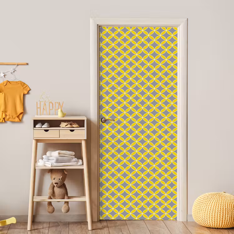 Geometrisch - Cirkels - Modern - Grijs - Geel deurposter klein 289 -sfeer4