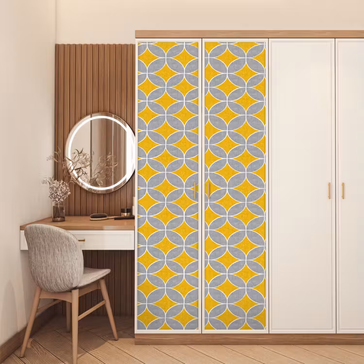 Geometrisch - Cirkels - Textuur - Grijs - Geel deurposter klein 289 -sfeer3