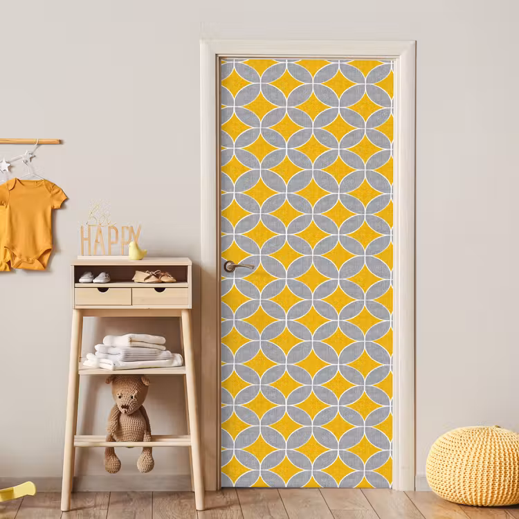 Geometrisch - Cirkels - Textuur - Grijs - Geel deurposter klein 289 -sfeer4