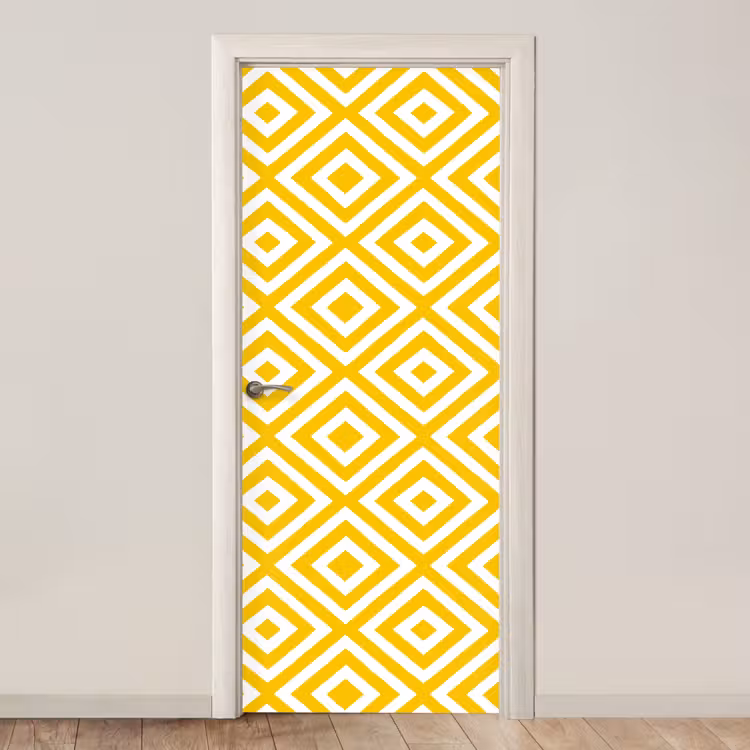 Geometrisch - Lijnen - Modern - Geel - Wit deurposter klein 289 -3d_beige