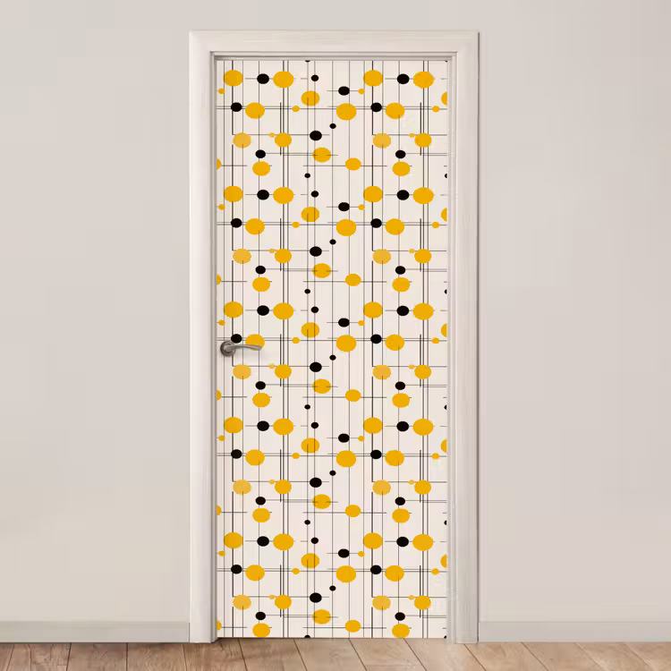 Geometrisch - Retro - Lijnen - Okergeel - Zwart deurposter klein 289 -3d_beige