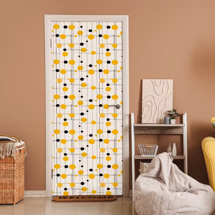 Geometrisch - Retro - Lijnen - Okergeel - Zwart deurposter klein 289 -sfeer1