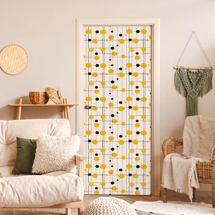 Geometrisch - Retro - Lijnen - Okergeel - Zwart deurposter klein 289 -sfeer2