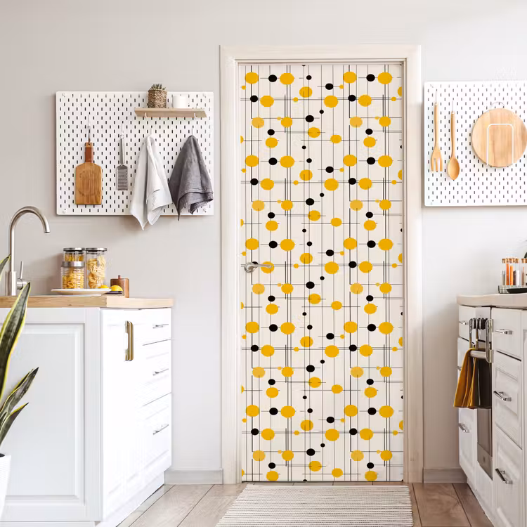 Geometrisch - Retro - Lijnen - Okergeel - Zwart deurposter klein 289 -sfeer5