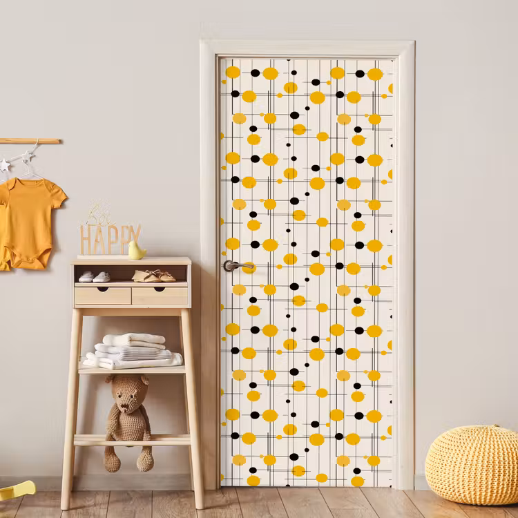 Geometrisch - Retro - Lijnen - Okergeel - Zwart deurposter klein 289 -sfeer4