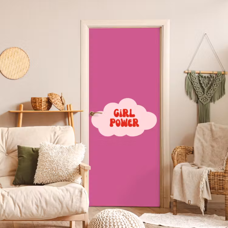 Girl power - Wolk - Roze deurposter klein -sfeer2