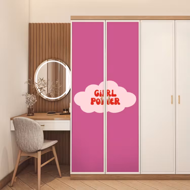Girl power - Wolk - Roze deurposter klein -sfeer3