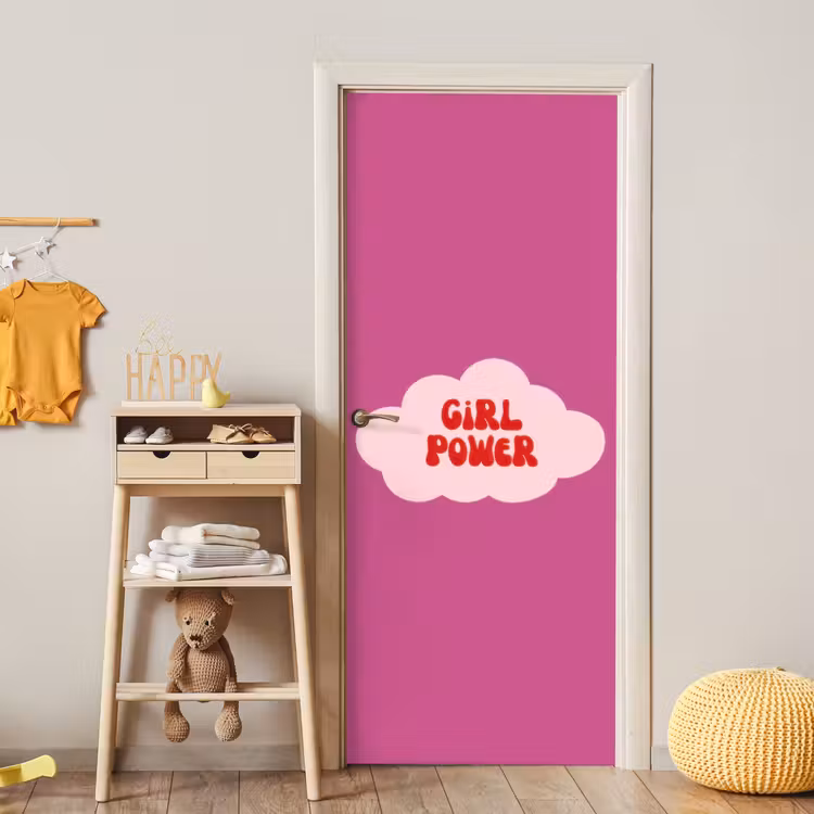 Girl power - Wolk - Roze deurposter klein -sfeer4