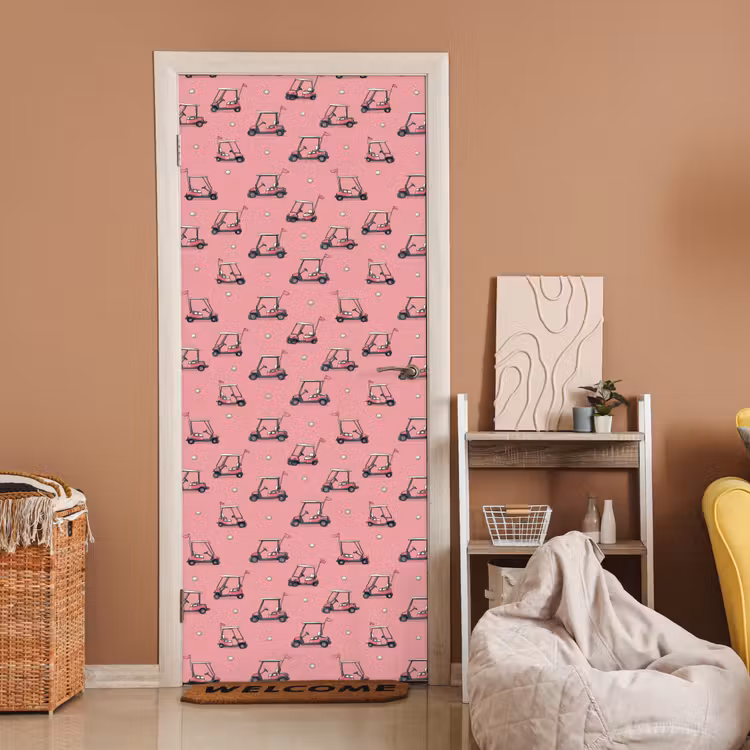 Golfkar - Retro - Roze deurposter klein 289 -sfeer1