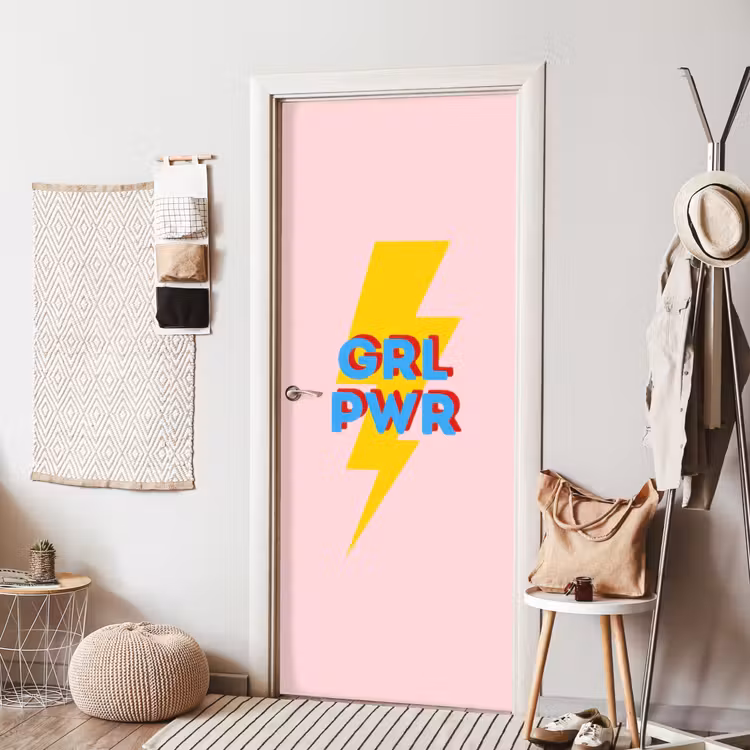 Grl pwr - Bliksem - Roze deurposter klein -sfeer6