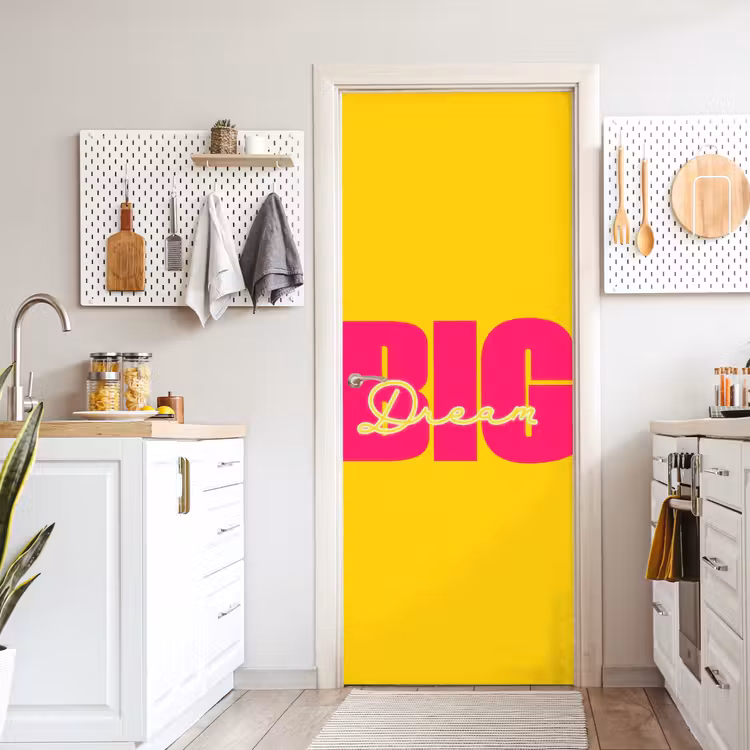Dream big - Geel - Roze deurposter klein -sfeer5
