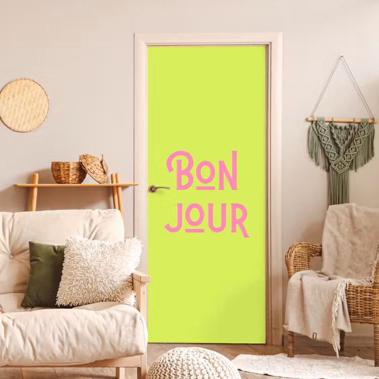 Groen - Roze bonjour - art-deco deurposter klein -sfeer2