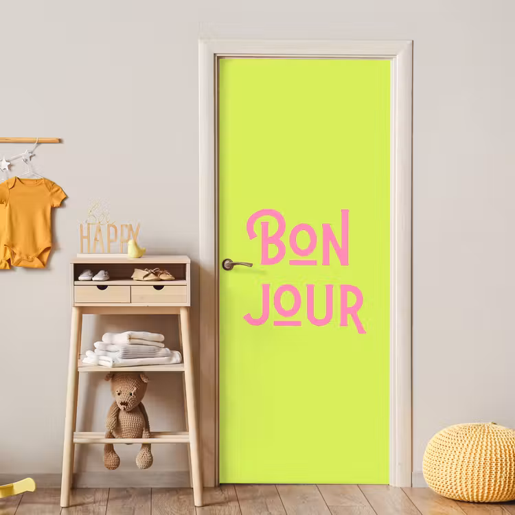 Groen - Roze bonjour - art-deco deurposter klein -sfeer4