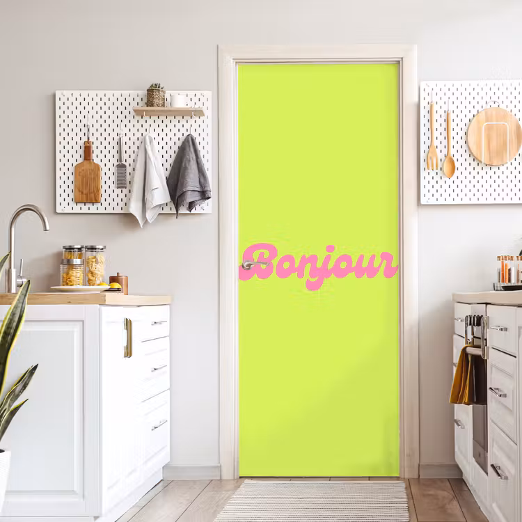 Groen - Roze bonjour - Retro deurposter klein -sfeer5