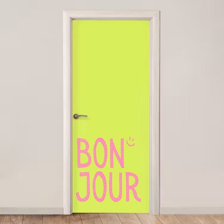 Groen - Smiley - Bonjour - Roze deurposter klein -3d_beige