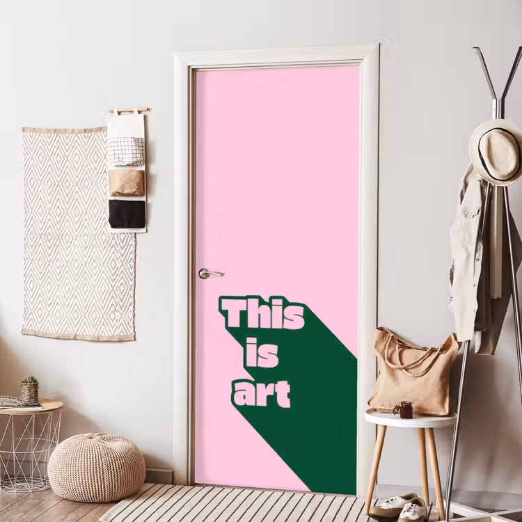 Groen - Teskt - This is art - Roze deurposter klein -sfeer6