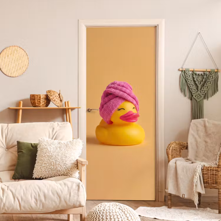 Badeend - Handdoek - Kleurrijk deurposter klein -sfeer2